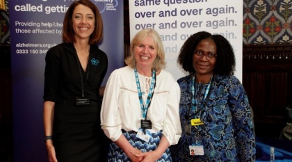 Liz with Alzheimer's Society, Kate Lee and NHS clinician Tarie.