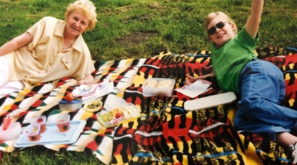 Hannah and her Nanny, Kathy, having a picnic.